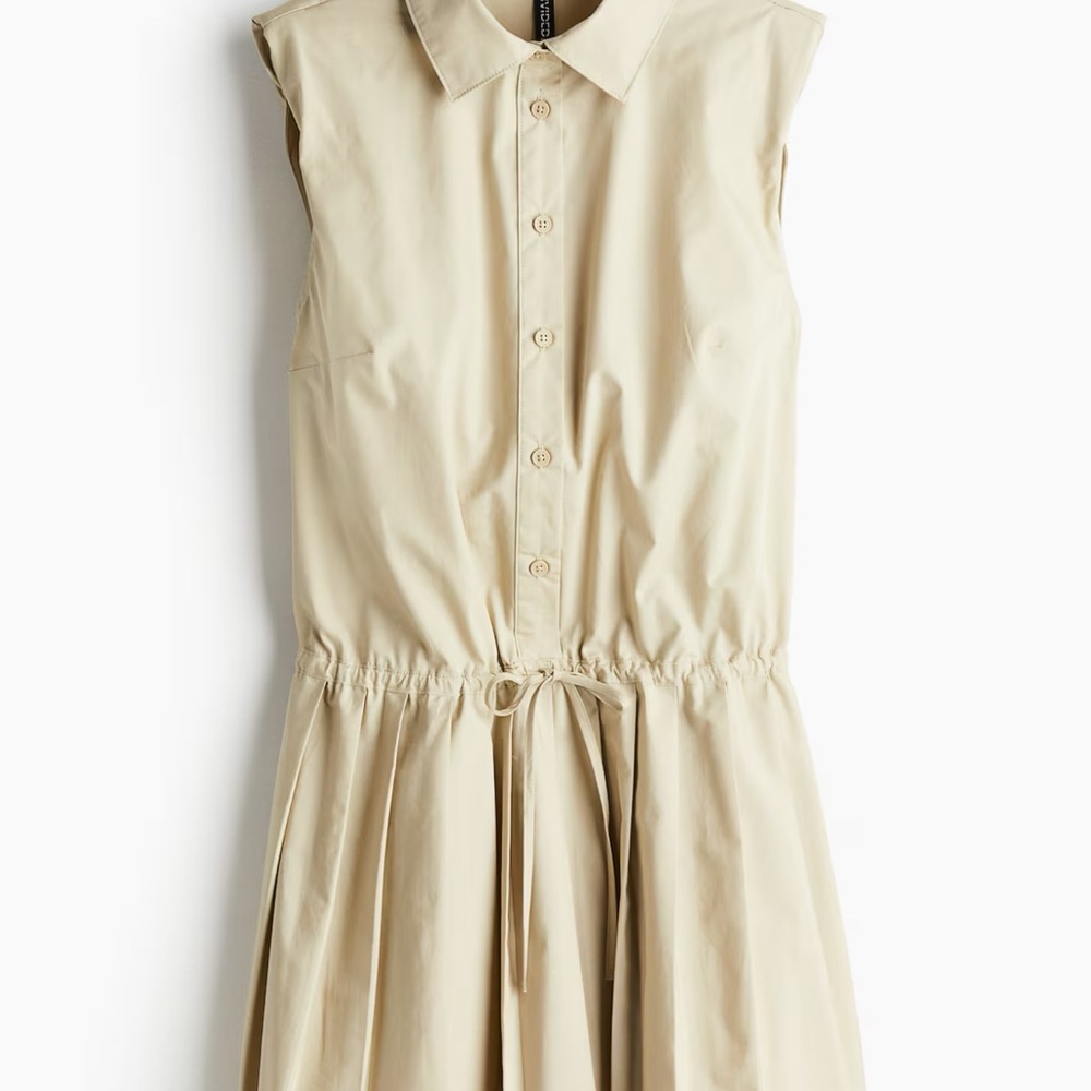 Shoulder-Pad Dress with pleated skirt Sleeveless Light Beige Dress H&M Size XXL